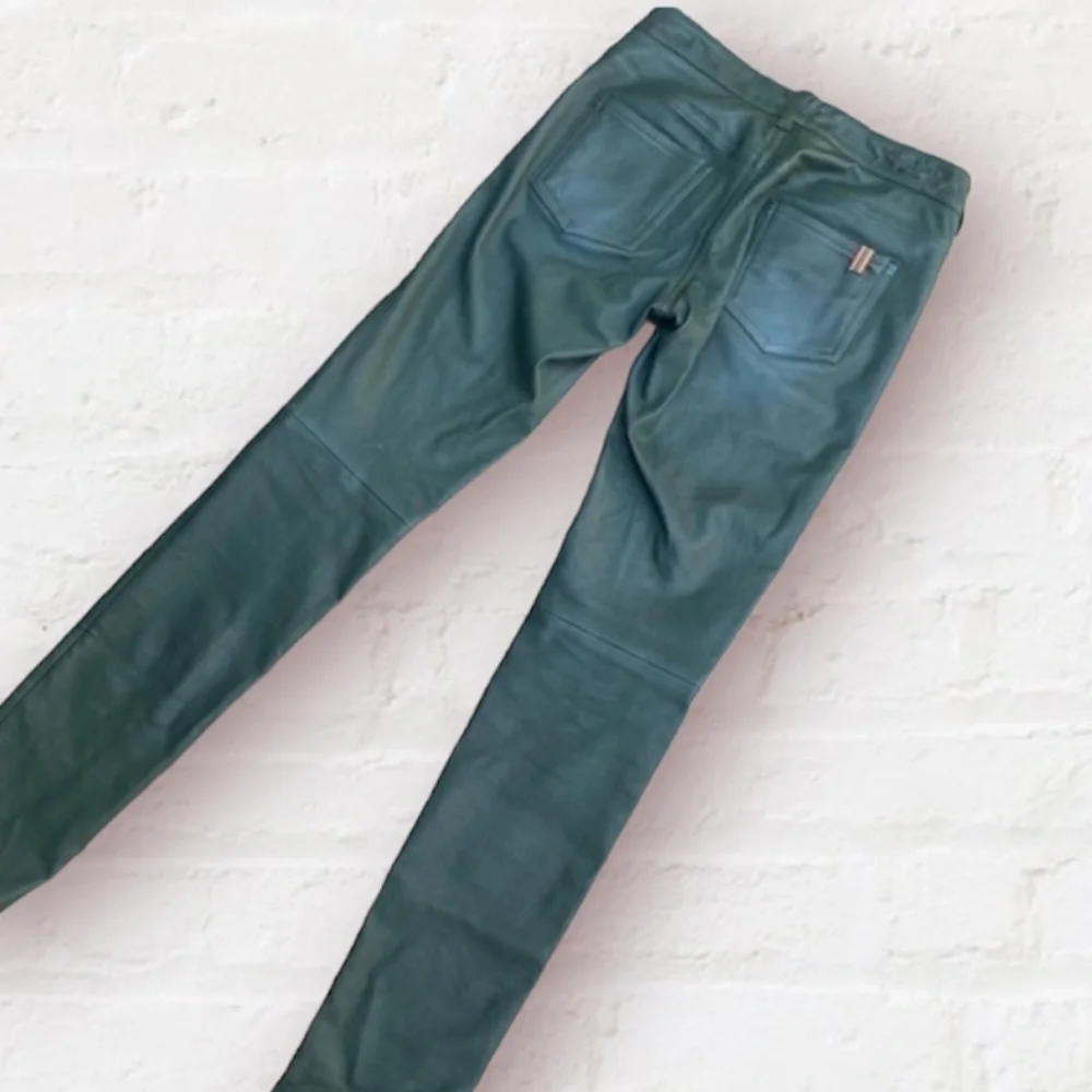 Notify Genuine Leather Skinny Pants Made in Italy Emerald Green - Picture 1 of 11